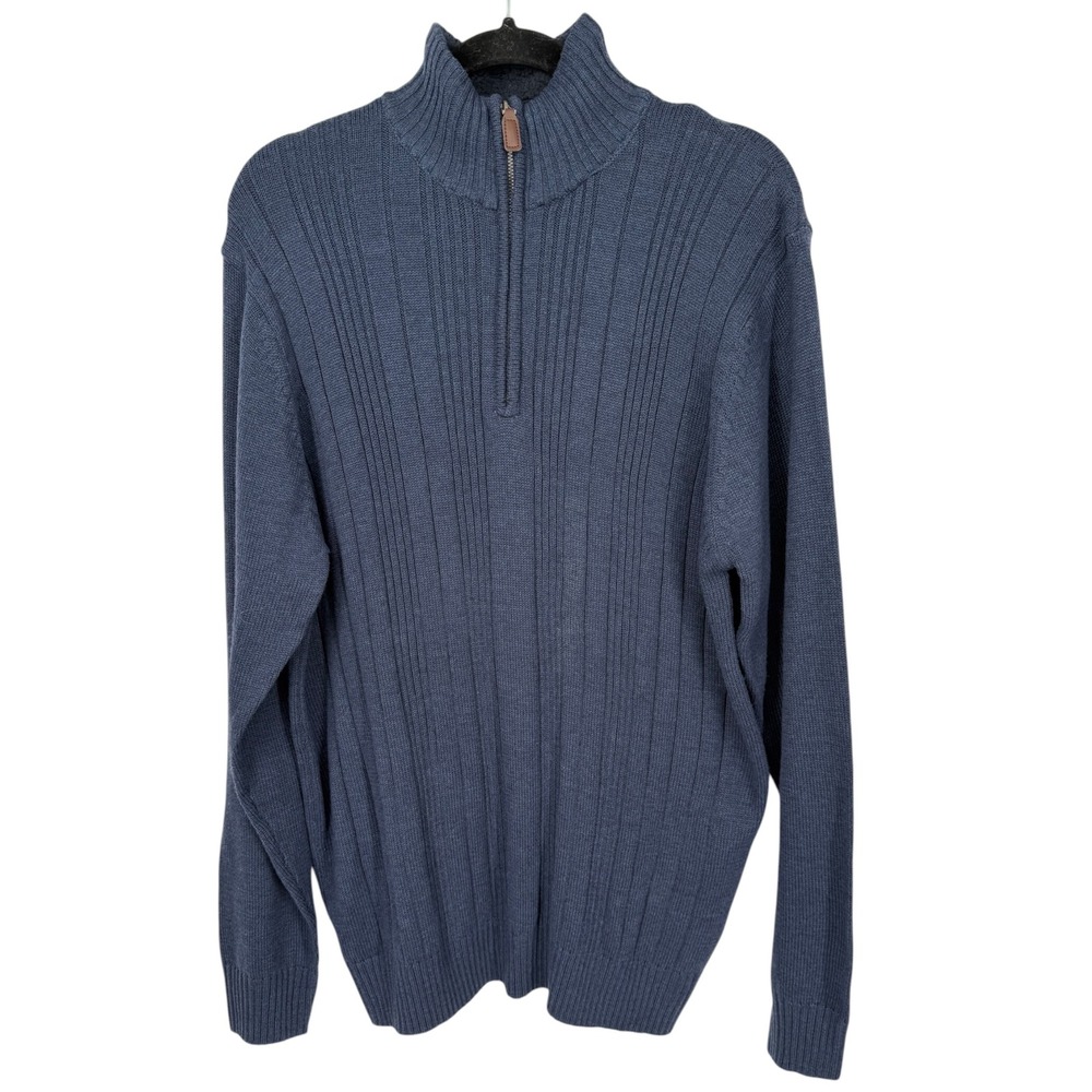 NWT Tricots St Raphael Mens Midnight Blue Ribbed Quarter Zip Sweater Size Small